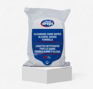 Clean Drops Cleansing Hand Wipes, Alcohol-Based Formula, 20 Count