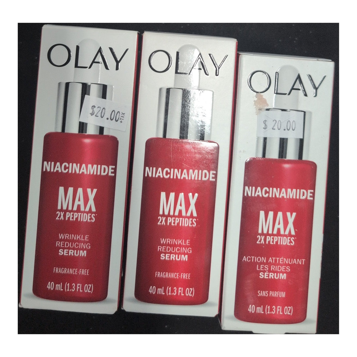 Olay Niacinamide MAX 2X Peptides Wrinkle Reducing Serum Fragrance Free 40 mL in box