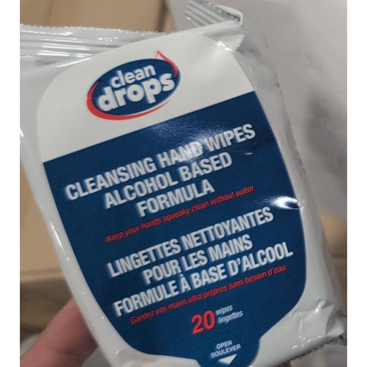 Clean Drops Cleansing Hand Wipes, Alcohol-Based Formula, 20 Count - in package