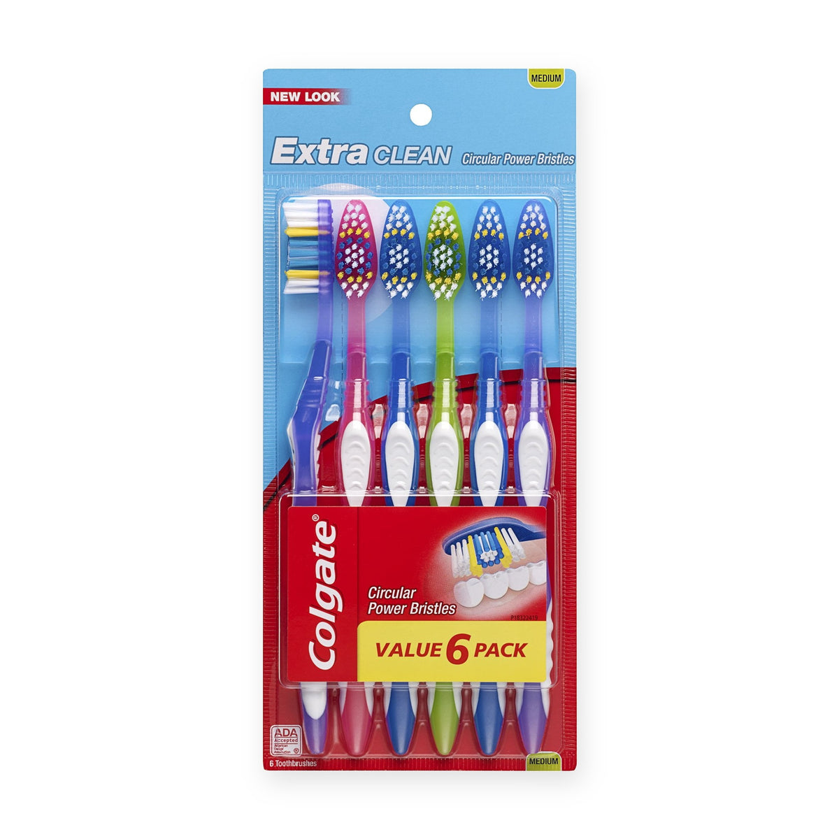 Colgate Extra Clean Power Tip Toothbrushes, Medium, 6 Count