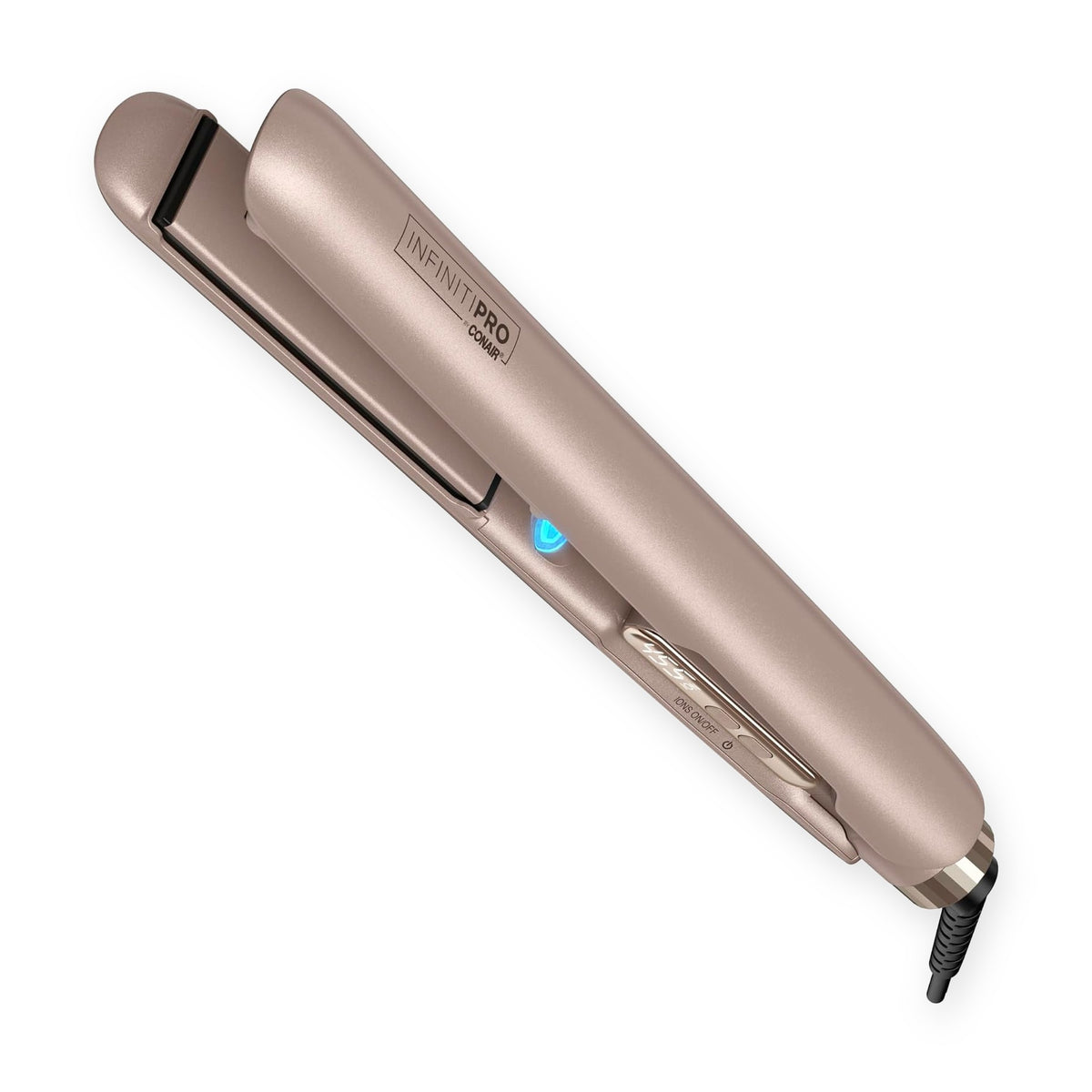 Conair InfinitiPRO Frizz Free Flex 1 inch flat iron in champagne with blue ion control light