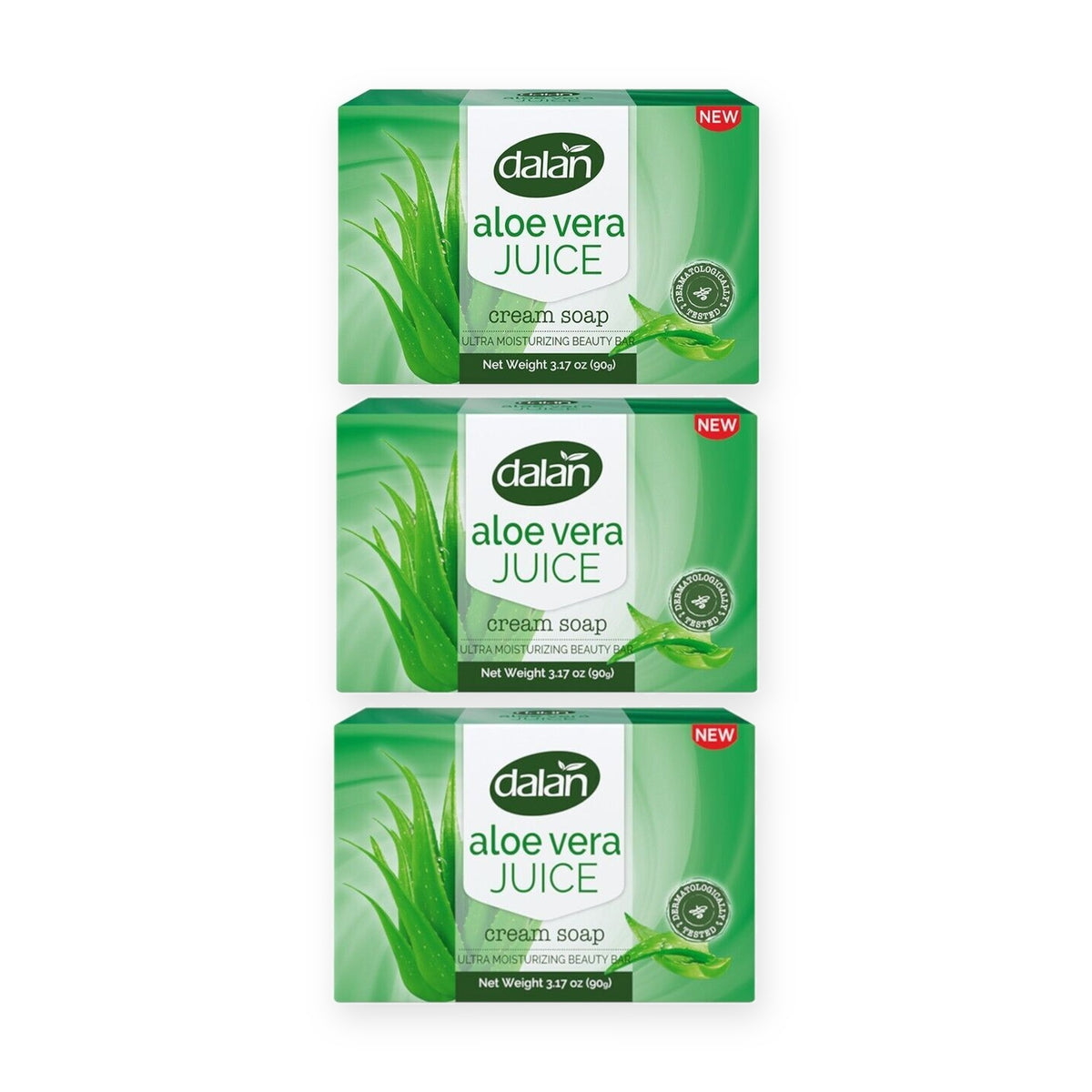 Dalan Aloe Vera Juice Cream Bar Soap, 3 Pack, 3 x 90 g