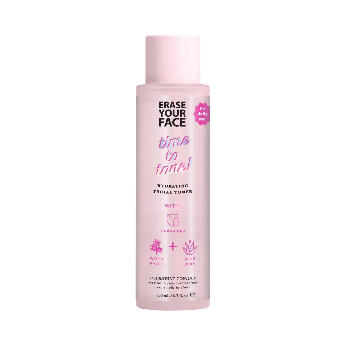 Erase Your Face Time to Tone! Hydrating Milky Toner with Ceramides, Witch Hazel & Aloe, 200 mL