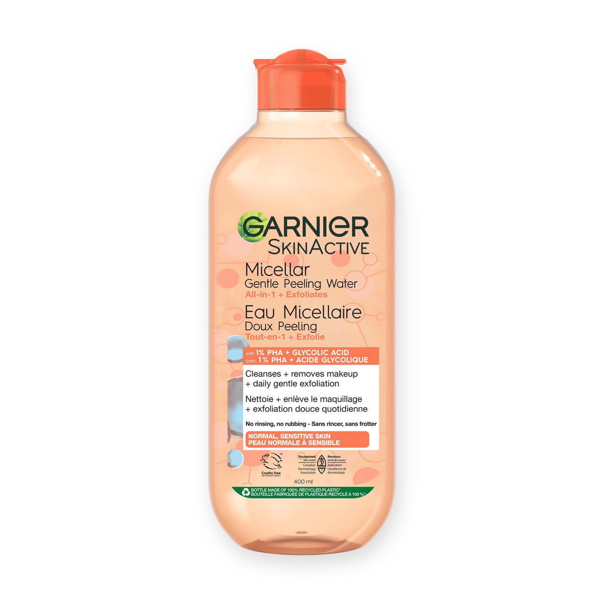 Garnier SkinActive Micellar Gentle Peeling Water Facial Cleanser with PHA + Glycolic Acid, 400 mL