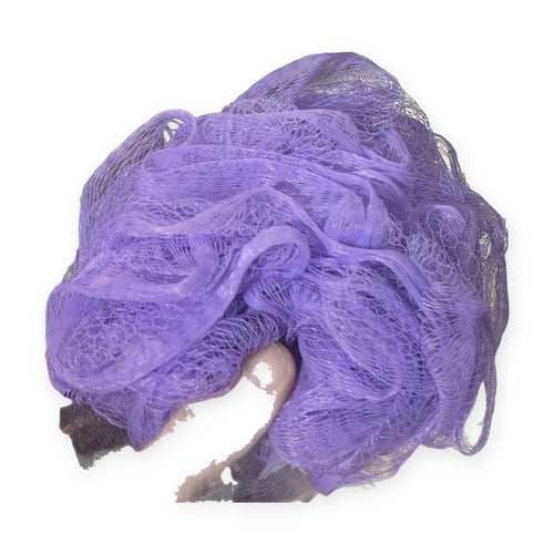 Purple mesh bath loofah shower pouf