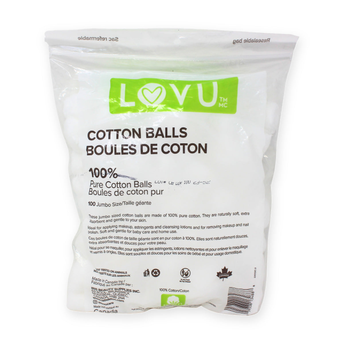 LOVU Jumbo Cotton Balls, 100% Cotton, 100 Count