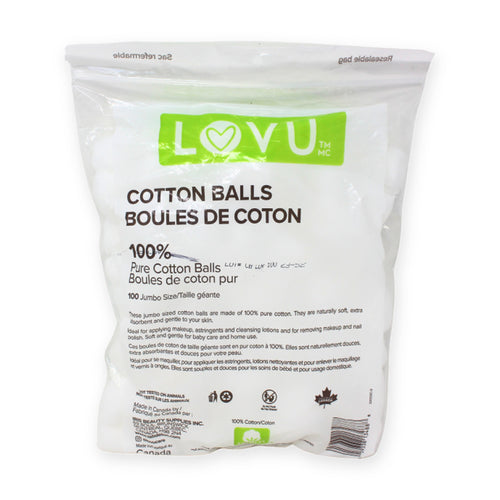 LOVU Jumbo Cotton Balls, 100% Cotton, 100 Count